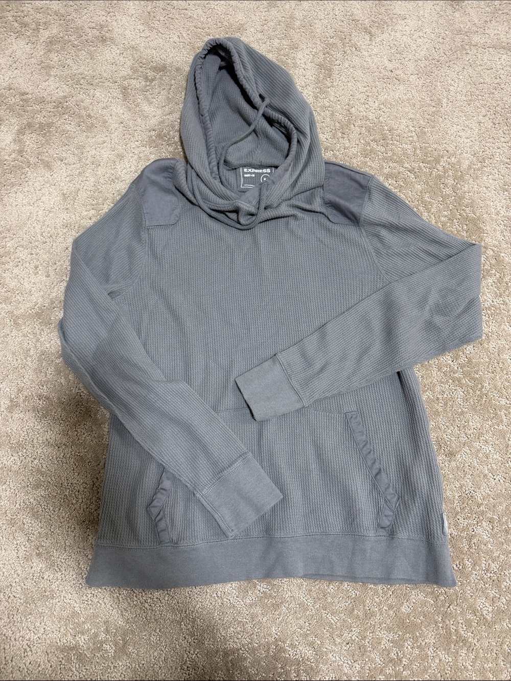 Express Men's Gray Hooded Waffle Knit Pullover